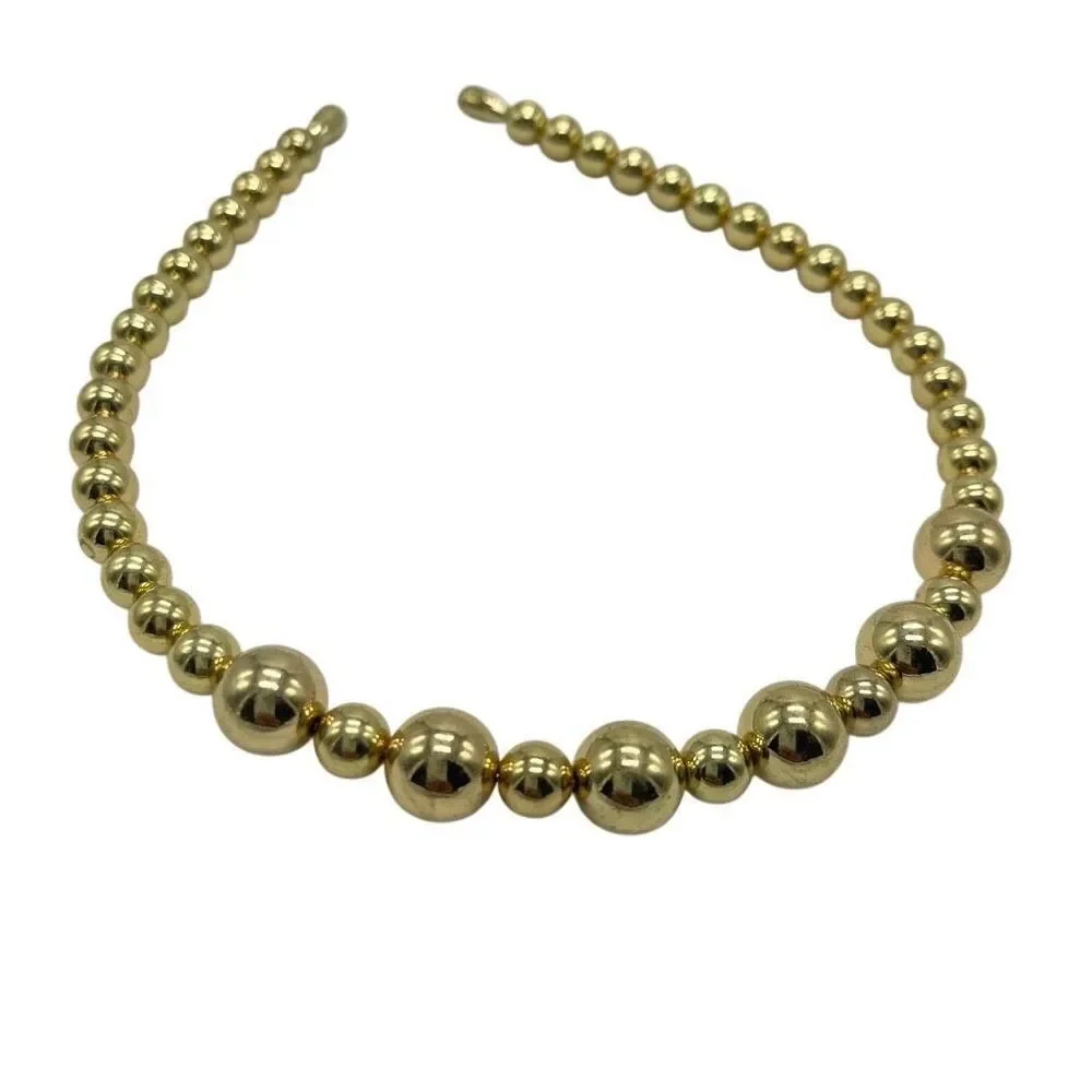 Gold-Tone Beaded Headband for Women – Slim Boutique Hairband, Elegant and Chic